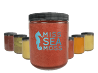 miss sea moss jars with a variety of different flavors